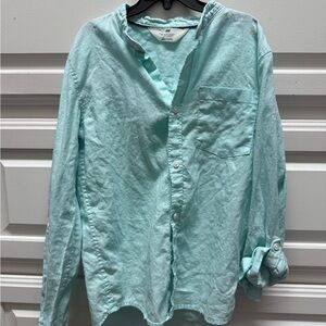 Boys H&M Aqua Long Sleeve Linen blend shirt